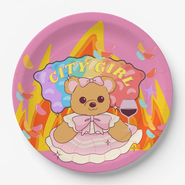 Mikitiez summer teddy bear jelly red wine fire paper plate (Front)