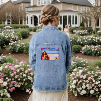 Mikitiez Thailand coconut beach lotus pink white Denim Jacket