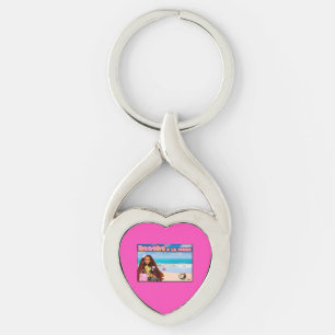 Mikitiez Thailand coconut beach lotus pink white Key Ring