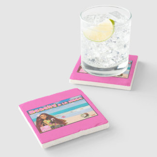 Mikitiez Thailand coconut beach lotus pink white Stone Coaster