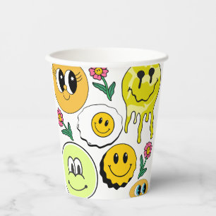 Mikitiez Throw Pillow Smileyface yellow garden Paper Cups