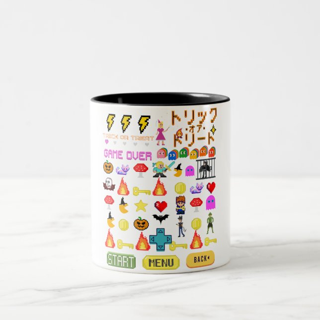 Mikitiez videogame pixel halloween spooky bat Magi Two-Tone Coffee Mug (Center)