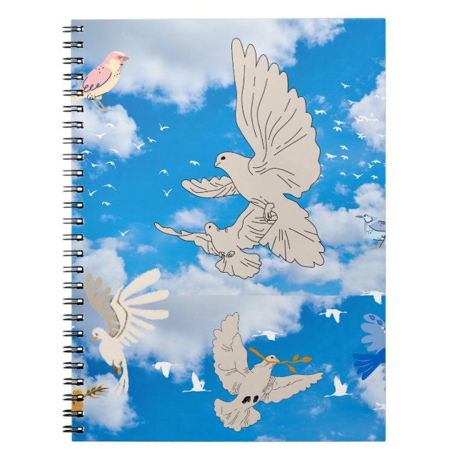 Mikitiez white bird blue sky summer beach freedom notebook (Front)