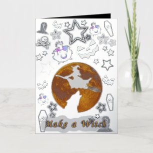 Mikitiez witch wizard halloween fullmoon foil greeting card