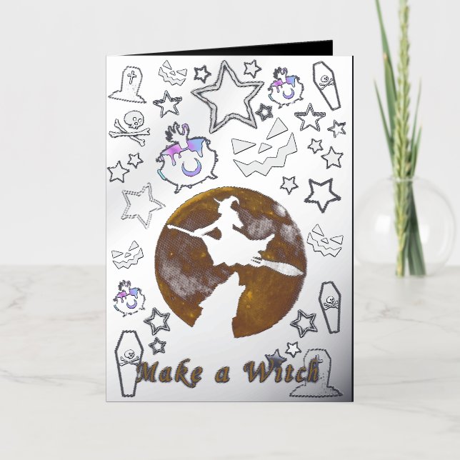 Mikitiez witch wizard halloween fullmoon foil greeting card (Front)