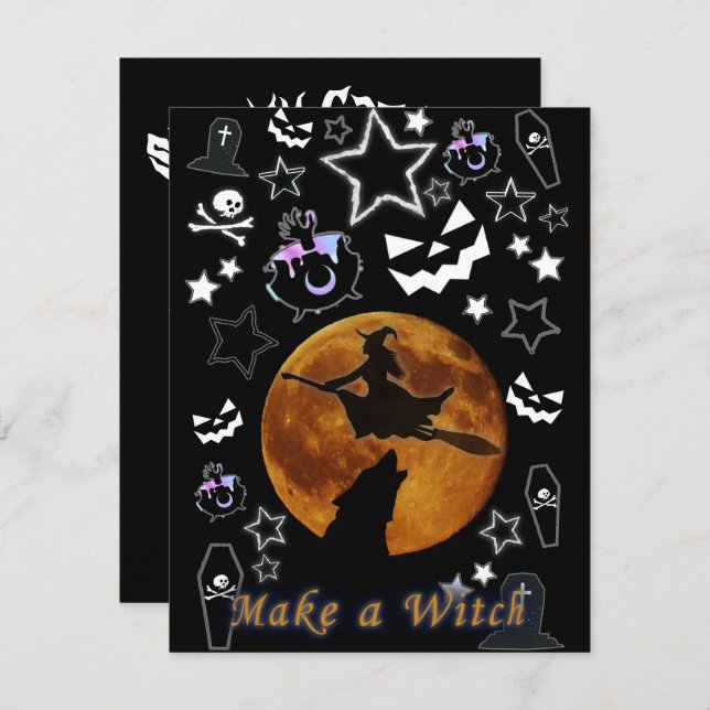 Mikitiez witch wizard halloween fullmoon  invitation (Front/Back)