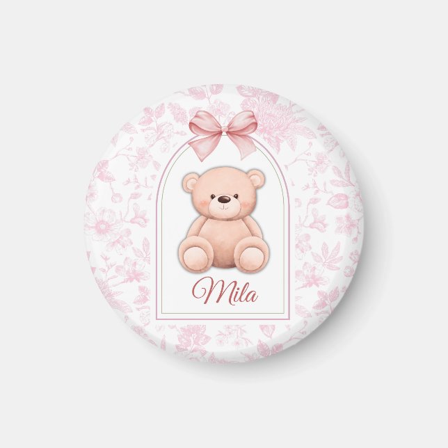 Mila | Custom Pink Teddy Bear Nursery Design  Magnet (Front)