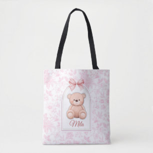 Mila Custom Pink Teddy Bear Nursery Design Tote Bag