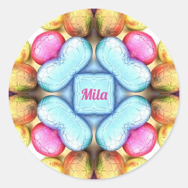 MILA EASTER ~ WOW! Pretty Eggs for Easter Giving ~ Classic Round Sticker (Front)