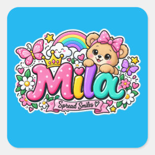 Mila Smiles Cute Teddy Bear Personalised sticker
