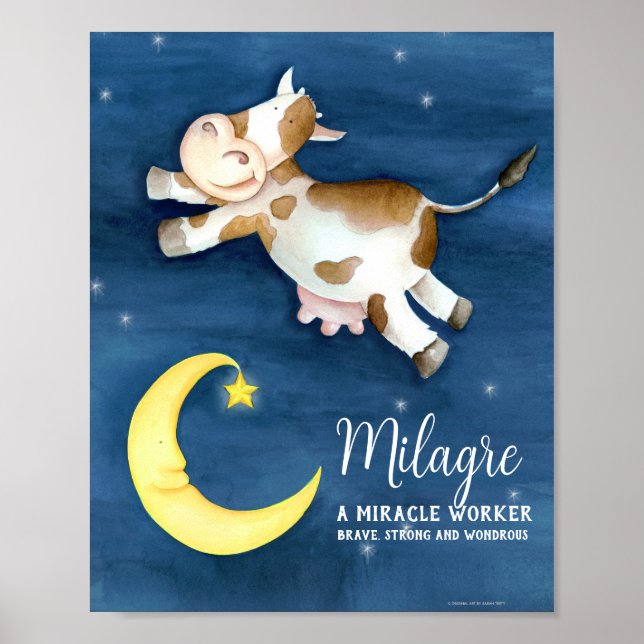 Milagre name meaning whimsy cow art over the moon poster (Front)