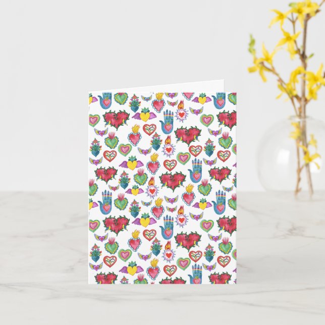 Milagros Flaming Hearts Watercolor Cute Valentine  Card (Yellow Flower)