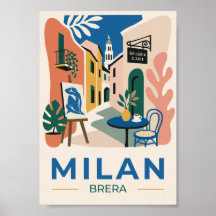 Milan Brera Art Travel Poster - Italy Gift Idea