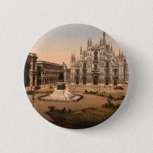 Milan Cathedral and Piazza, Lombardy, Italy 6 Cm Round Badge