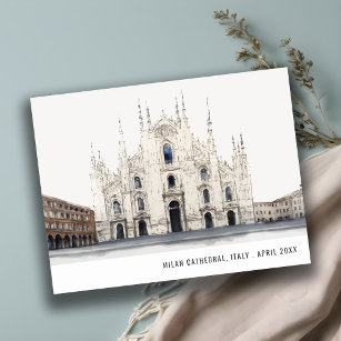 Milan Cathedral Italy Watercolor Italian Travel Postcard