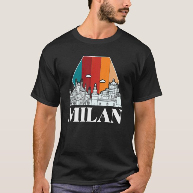 Milan Cathedral Retro Skyline Italy T-Shirt (Front)