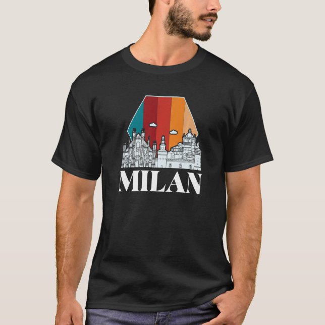 Milan Cathedral Retro Skyline Italy T-Shirt (Front)