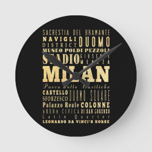 Milan City of Italy Typography Art Round Clock