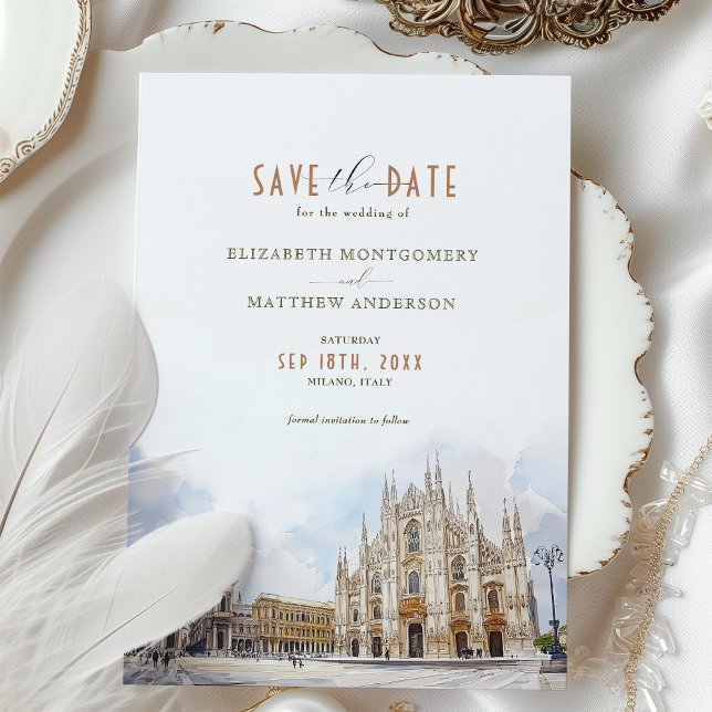 Milan Destination Save the Date Duomo Watercolor Invitation (Creator Uploaded)