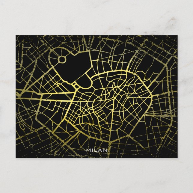 Milan Gold Style Art Map Postcard (Front)