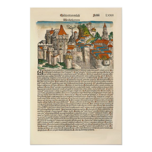 Milan Italy 1493 Mediaeval Chronicle Old Book Poster (Front)