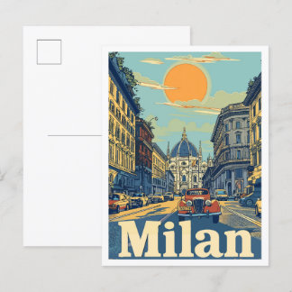 Milan Italy Art Vintage Travel Illustration Postcard