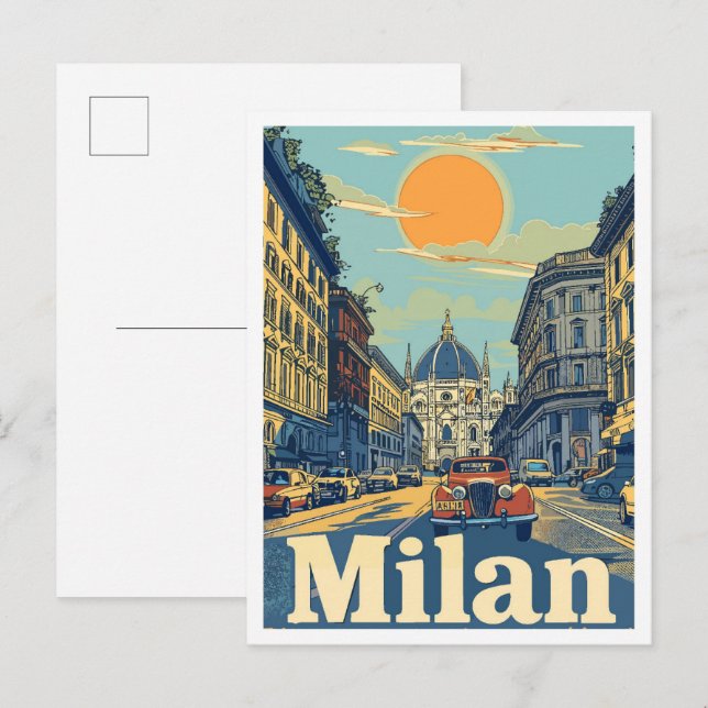 Milan Italy Art Vintage Travel Illustration Postcard (Front/Back)