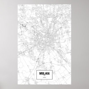 Milan, Italy (black on white) Poster