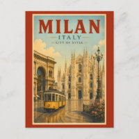 Milan Italy Cathedral Illustration Travel Art