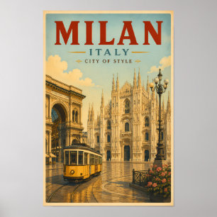 Milan Italy Cathedral Illustration Travel Art Poster