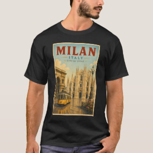Milan Italy Cathedral Illustration Travel Art T-Shirt