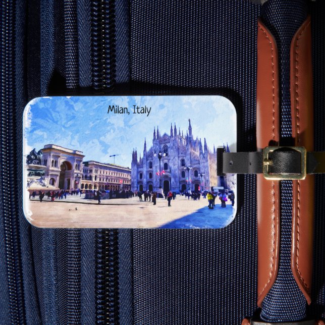 Milan Italy Cathedral Panorama View Luggage Tag (Front Insitu 4)