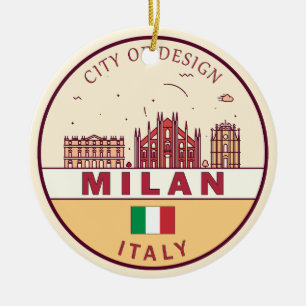 Milan Italy City Skyline Emblem Ceramic Tree Decoration