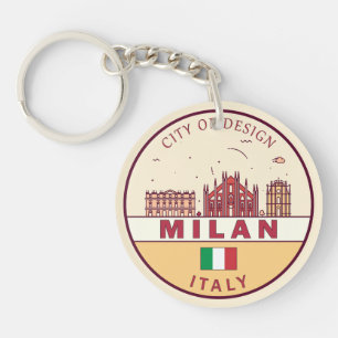 Milan Italy City Skyline Emblem Key Ring