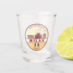Milan Italy City Skyline Emblem Shot Glass