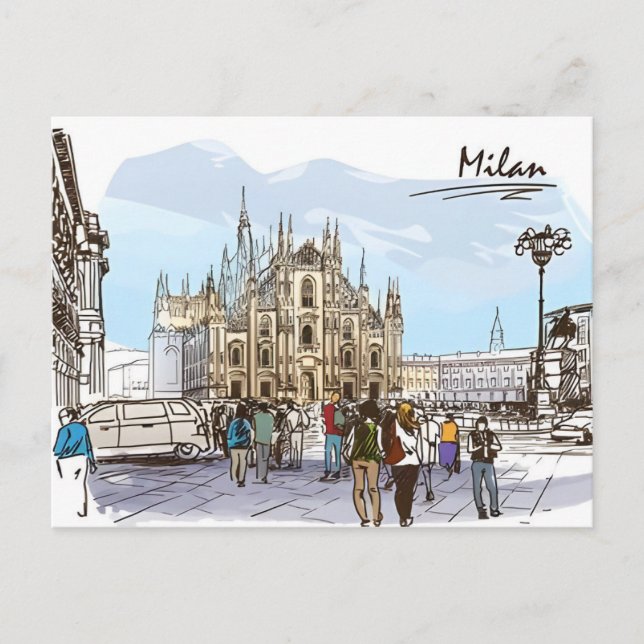 Milan Italy Duomo di Milano Travel Art Vintage  Postcard (Front)