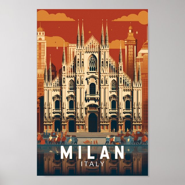 Milan Italy Duomo di Milano Travel Art Vintage Poster (Front)