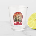Milan Italy Duomo di Milano Travel Art Vintage Shot Glass<br><div class="desc">Milan vector artwork design. Milan,  a metropolis in Italy's northern Lombardy region,  is a global capital of fashion and design.</div>