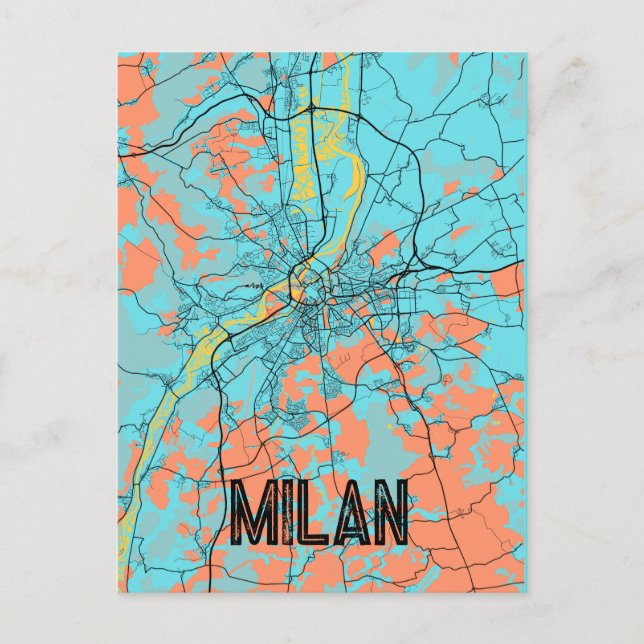 Milan Italy Europe City Map Teal Postcard (Front)