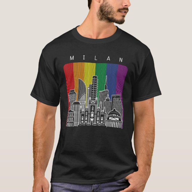 Milan Italy Gay Pride Rainbow Flag T-Shirt (Front)