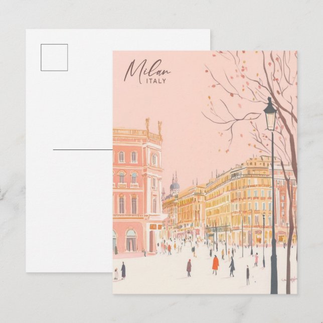 Milan Italy Gouache Paint Illustration Travel Postcard (Front/Back)