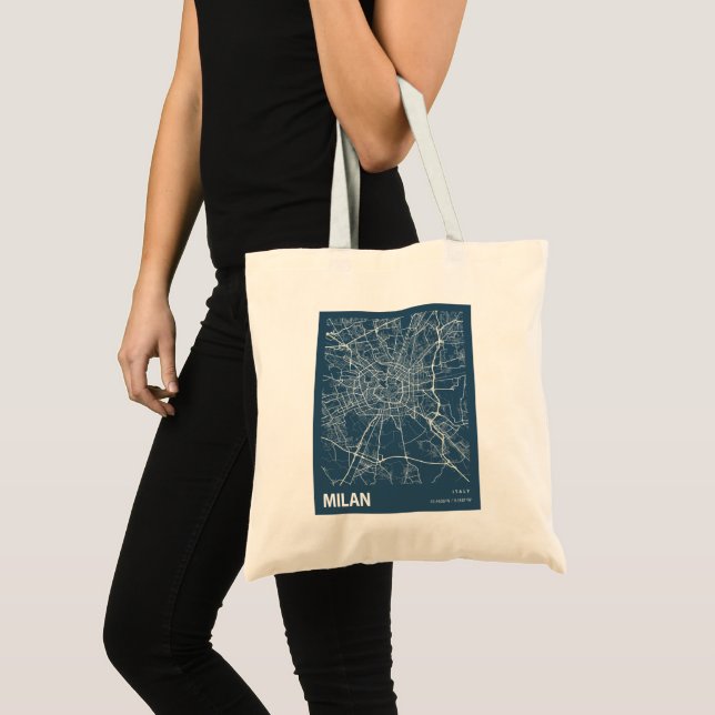 Milan Italy Minimalist City Map Line Art in Blue Tote Bag (Front (Product))