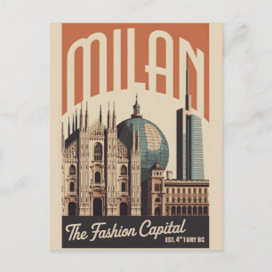 Milan Italy Retro Skyline Cityscape Travel  Postcard