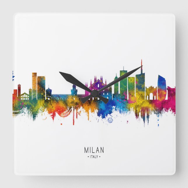 Milan Italy Skyline Square Wall Clock (Front)