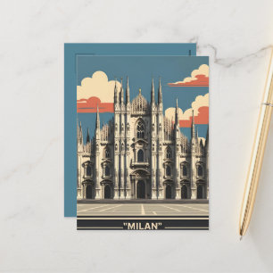 Milan Italy Travel Art – Duomo Cathedral City  Holiday Postcard