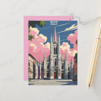 Milan Italy Travel Art – Duomo Cathedral City Holiday Postcard