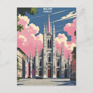 Milan Italy Travel Art – Duomo Cathedral City  Holiday Postcard