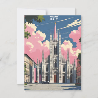 Milan Italy Travel Art – Duomo Cathedral City  Postcard