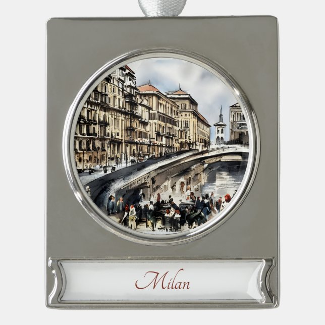 Milan, Italy Travel Art Watercolor Ornament (Front)