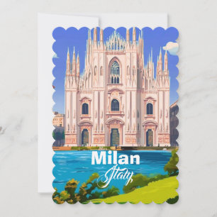 Milan Italy Travel Postcard, Milan Travel Art, Ita Invitation
